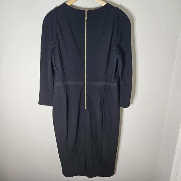 Ted Baker Knit Sheath Dress Black Gold Midi Long Sleeve Bodycon Women's 6 - Picture 3 of 9